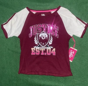 Justice Shirt Girls Short Sleeve Violet And White Size L(12/14) Baby Tee - Picture 1 of 7