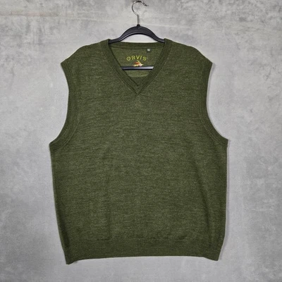 Orvis Merino Wool V Neck Sweater Vest Mens XL Green - Image 1 of 4