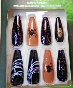 KISS Nails Limited Edition Extra Long GLUE ON Shiny Black & Brown Halloween - Picture 1 of 3
