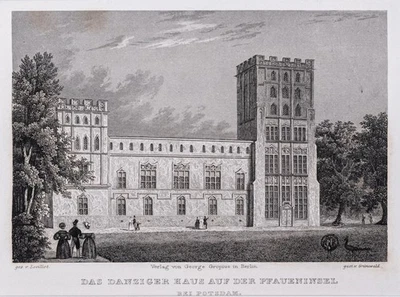 Potsdam Pfaueninsel Danziger Haus Stahlstich von Grünewald aus Spiker 1833 - Bild 1 von 4
