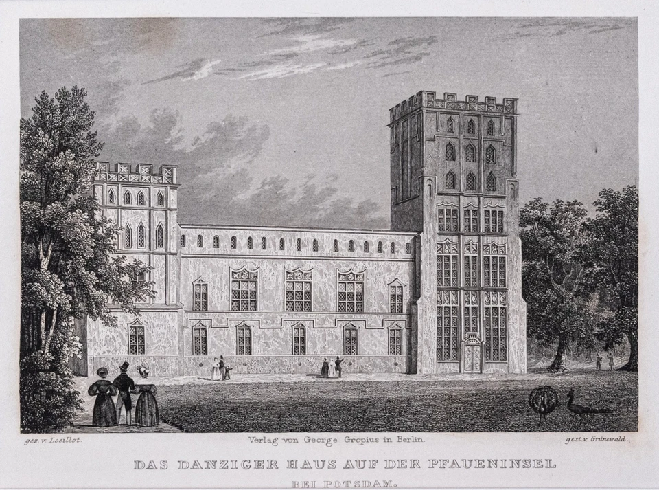 Potsdam Pfaueninsel Danziger Haus Stahlstich von Grünewald aus Spiker 1833 - Bild 1 von 4
