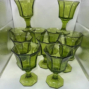 Juego de 11 copas de vino verde octogonales Independence vintage tallo grueso prensado 4,5" - Imagen 1 de 17