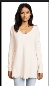 Free People Top ohne Rüschen Spitzeneinsatz asymmetrisch Boho Pullover Oberteil L - Bild 1 von 12