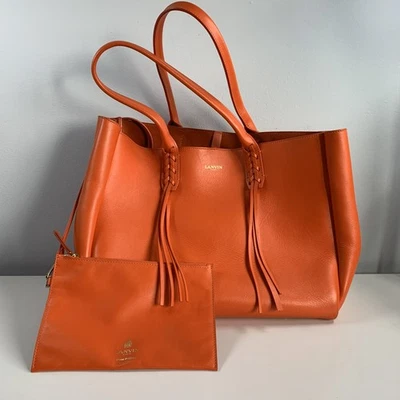 Bolso de Mano Lanvin Paris Cuero Cabas Naranja con Bolsa Trenzada a Juego (Usado) Foto 1 de 4