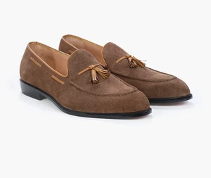 Men's BROWN Handmade Genuine Leather Slip On Dress Loafers| Suede Moccasin shoes - Picture 1 of 7