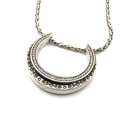 Brighton Pendant Necklace Crystal Lucky Moon Reversible Silver Plate 16.5-18.5" - Image 1 of 4