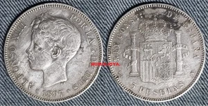 Alfonso XIII 5 pesetas 1897* 1897 SGV. Peso 24,97 gr. - Bild 1 von 2