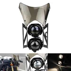 Motorcycle E-mark / DOT Dual Headlight Lamp Projector W/Windscreen Set Universal - Picture 1 of 11