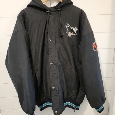 Винтажная мужская куртка с капюшоном 90-х Starter Center Ice San Jose Sharks НХЛ L - Изображение 1 из 4