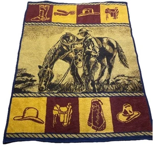 Coperta vintage San Marcos cavallo cowboy western reversibile Cobija 60”x80” RARA - Foto 1 di 12