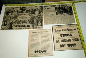 WIZZARD Roy Wood ELO THE MOVE Vintage 5pc Lot Clippings Concert AD Advert 1974 - Picture 1 of 3