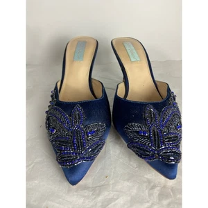 Betsey Johnson Azul Satinado Adornado Punta Mules Tacones Noche Fiesta Talla 9 - Imagen 1 de 9