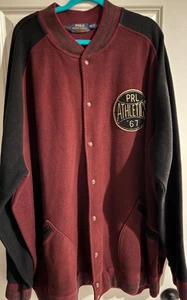 POLO RALPH LAUREN Men's VARSITY PRL 67 PATCHED BURGUNDY/BLACK Jacket 4XLT USED - Picture 1 of 8