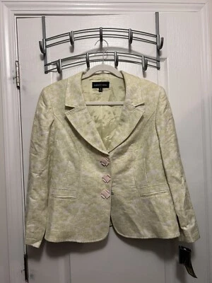 Chaqueta Blazer Isabel & Nina Mujer’s 14 Lima Y Blanco Floral Lino Algodón Nueva con Etiquetas Foto 1 de 4