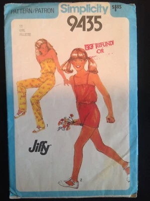 Pattern Simplicity 9435 girls’ jiffy jumpsuit, 2 lengths Size 12 Retro 80s - Image 1 of 2