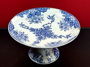 RARE Joli Compotier LONGWY Oiseaux Fleurs Bleus accidents - Foto 1 di 6