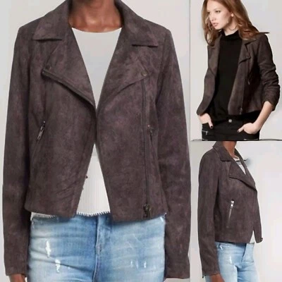 Chaqueta de Moto ASTR The Label Pequeña Marrón Imitación Gamuza Cuero Recortada Motociclista Elegante Foto 1 de 4