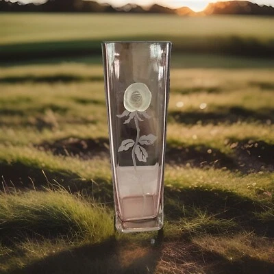 Royal Danube Endless Love Pink Crystal Vase W/ Frosted Etched Stem And 3D Rose - Image 1 of 4
