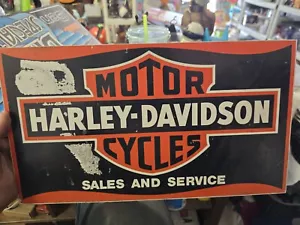 Vintage "Harley Davidson" SALES & SERVICE BLECHSCHILD 16" x 9" - Bild 1 von 4