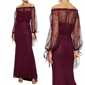 Burgundy Evening Dress Small Maxi Gown Fairy Formal BADGLEY MISCHKA 4 NWT$895 - Picture 1 of 11