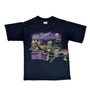 Camiseta a rayas vintage de los años 90 de Las Vegas de madera avellana de punto único hecha en EE. UU. - Imagen 1 de 3