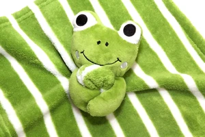 Frog Lovie Baby Blanket Soft Fleece Green Stripe by S L Home Fashions 13" Square - Picture 1 of 5