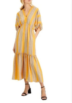 Taylor V-Neck Smocked-Waist Dress Women's Sz 6  Mango/Ivory Striped Back Closure - Image 1 of 4