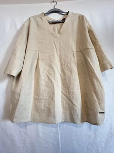 Linen Lagenlook Oversized Loose Top Blouse Artsy Boxy Beige Tunic NWT AnneKlein - Picture 1 of 14