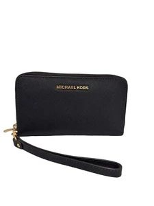 Michael Kors Jet Set Travel Zip Around Phone Holder Wallet Black with Gold - Bild 1 von 8
