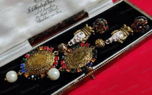 Pendientes colgantes cabeza de rey medieval estilo vintage joyería moneda de oro - Imagen 1 de 11