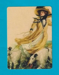 Art Deco Lady With Borzoi Dogs 2 -- Modern Wide Linen Swap Playing Card - Foto 1 di 1