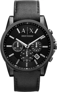 Armani Exchange Men'S Black Leather Outerbanks Analogue Watch, 45Mm - Picture 1 of 7