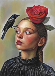 original drawing 30 x 40 cm 86AG artwork pastel modern woman&bird portrait - Picture 1 of 4