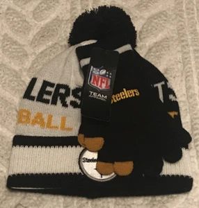 Pittsburgh Steelers Knit Stocking Cap Beanie Hat Gloves Set NFL NWT - Picture 1 of 5
