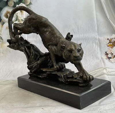 ESTATUA DE TIGRE DIENTE DE SABLE DE BRONCE ESCULTURA GATO SABERCAT HOT CAST FIGURA BUGATTI Foto 1 de 4