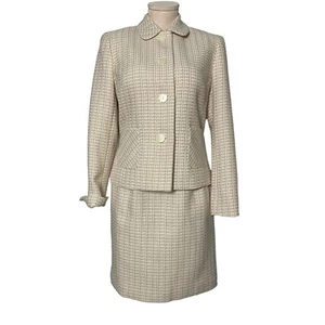 Karen Scott Women Suit 2 Pc Skirt 4 Button Single Breasted Jacket Woven Cream 4P - Picture 1 of 12