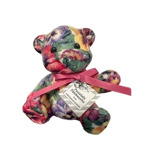 Joan Baker Designs Porcelain Patchworks Floral Pansy 6” Bear Figurine NEW - Picture 1 of 7