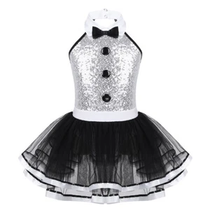 Kids Girls Dance Dress Xmas Leotard Shiny Costume Decorative Skirt Ballet Mesh - Picture 1 of 29