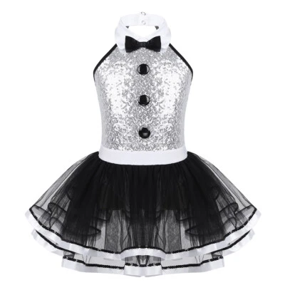 Kids Girls Dance Dress Xmas Leotard Shiny Costume Decorative Skirt Ballet Mesh - Image 1 of 4