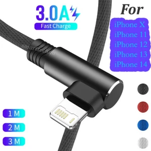 Braided Fast USB Cable Heavy Duty Charging Syn Charger iPhone 90 degree angle - Picture 1 of 22
