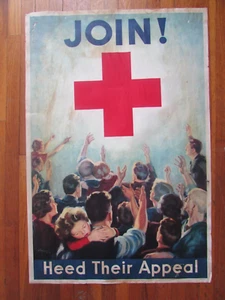 Vintage Red Cross Recruitment Poster Join Heed Their Appeal Cherry Art - Picture 1 of 4