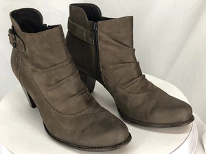 Paul Green - Brown, Pleated Leather,  Stack Heel Booties, Sz US 9 - Picture 1 of 12