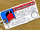 1950s CUNARD LINE - QUEEN MARY vintage klasa kabiny ETYKIETA BAGAŻOWA parowiec Wielka Brytania