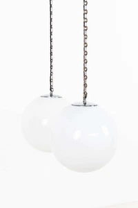 Antique Art Deco Globe Opaline Glass Pendant Lamp Light - Pair - Picture 1 of 9