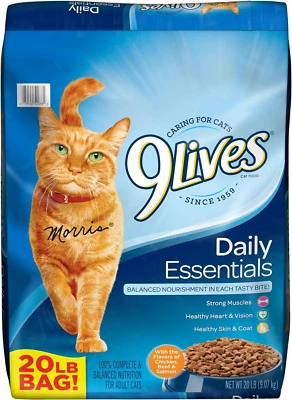 9 LIVES 9Lives Daily Essentials Dry Cat Food w Chicken, Beef & Salmon Flavors, 20 Lb Bag