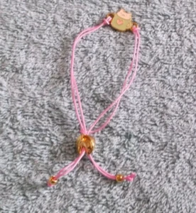 Vintage Pink Cord Bracelet With A Cat In A Mug Charm ~ Adjustable - Picture 1 of 2