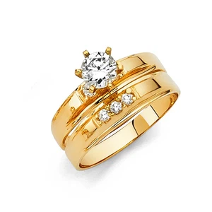 Gold 14K Yellow Gold Cubic Zirconia Engagement Ring and Wedding Band Set - Picture 1 of 4