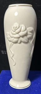 Jarrón Lenox flor de rosa marfil pintura dorada acento 7,5" porcelana como nuevo # 740 - Imagen 1 de 3