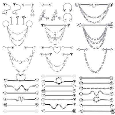 3-16x Industrial Barbell Surgical Steel Lip Nose Piericng Daith Earring Piercing - Image 1 of 3