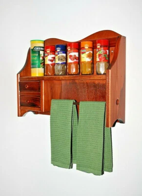 Scaffale cucina legno massello colori ciliegio NUOVO portasciugamani porta spezie mensola sospesa  - Immagine 1 di 4